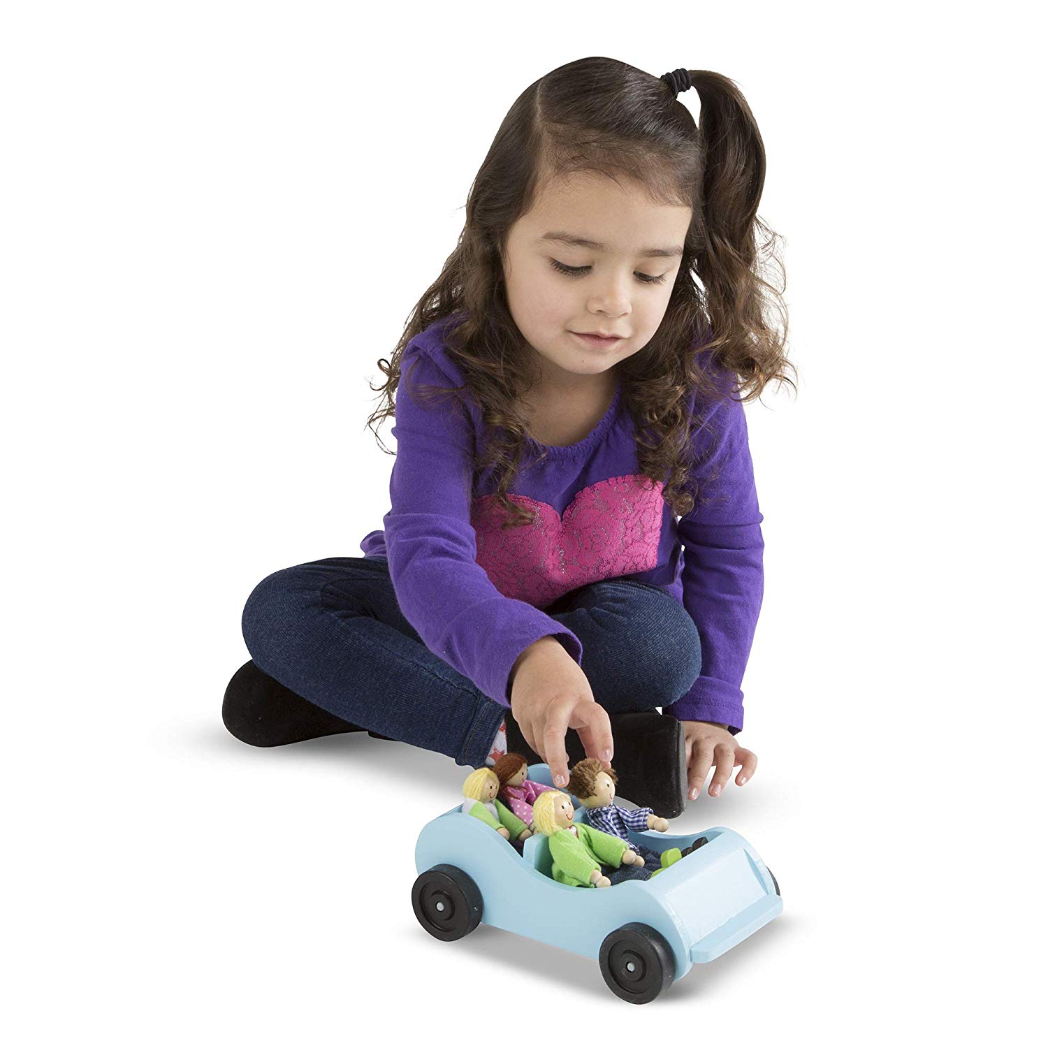 Melissa & Doug Road Trip Wooden Toy Car and 4 Poseable Dolls (45