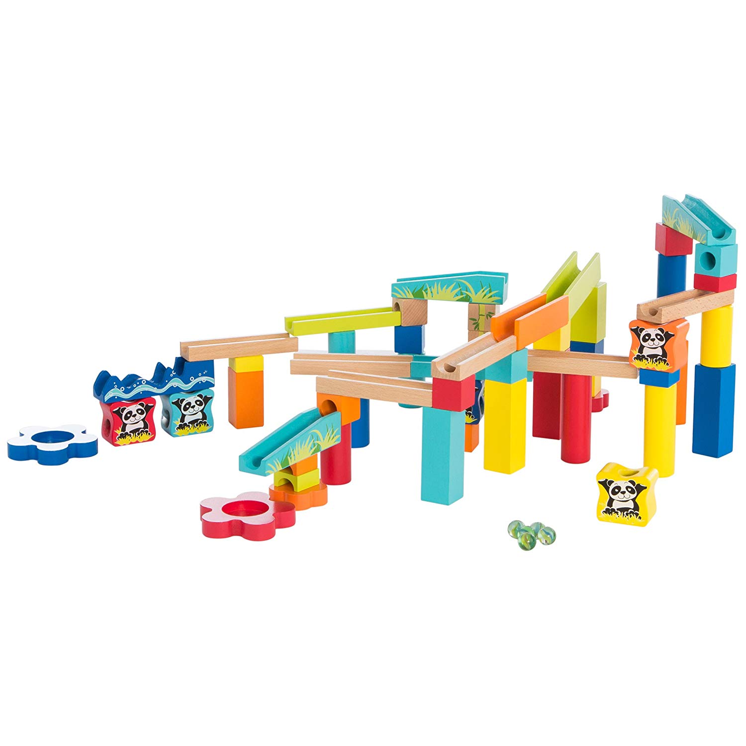 Ultrakidz Wooden Marble Run incl. glass marbles, 60 pieces TopToy
