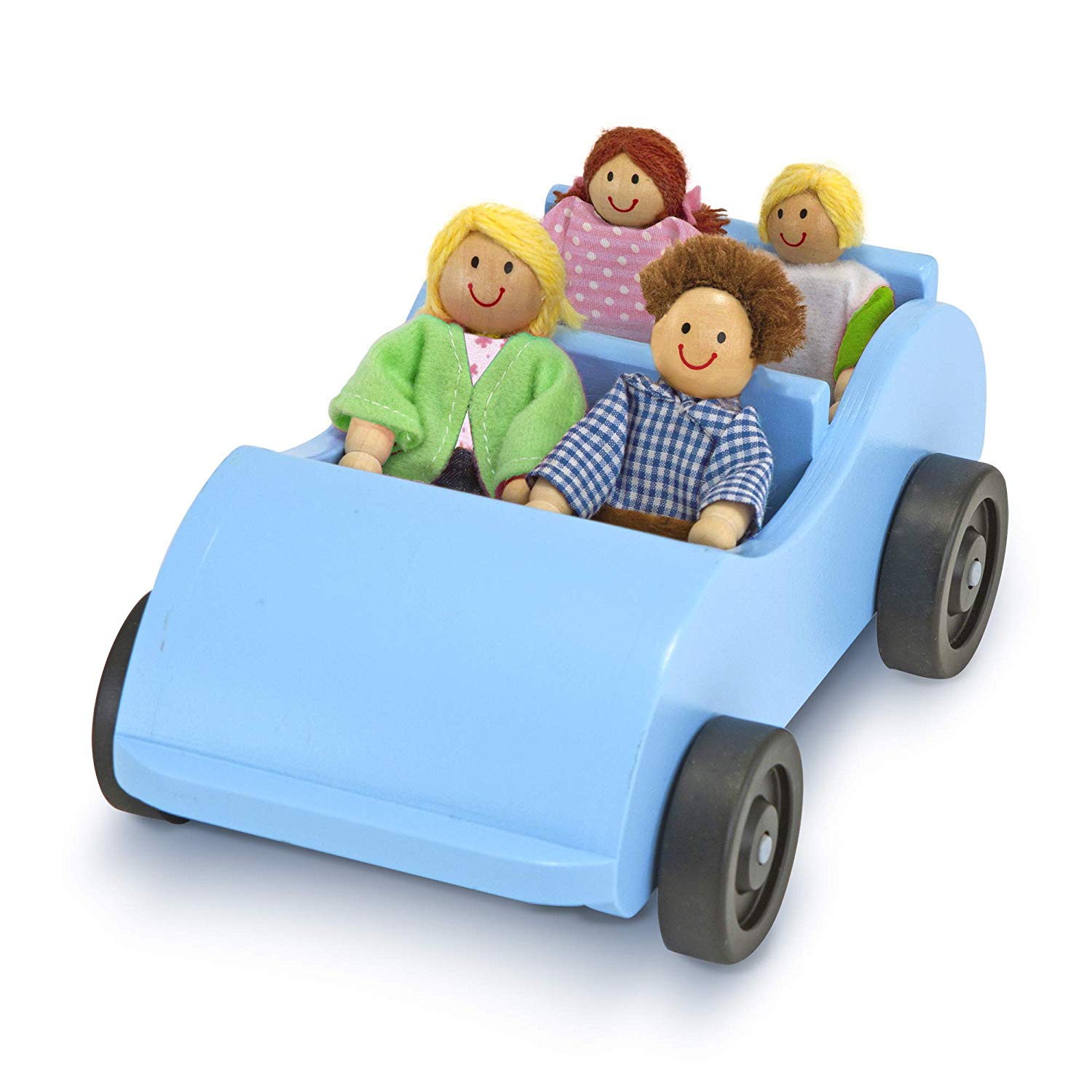 Melissa & Doug Road Trip Wooden Toy Car and 4 Poseable Dolls (45