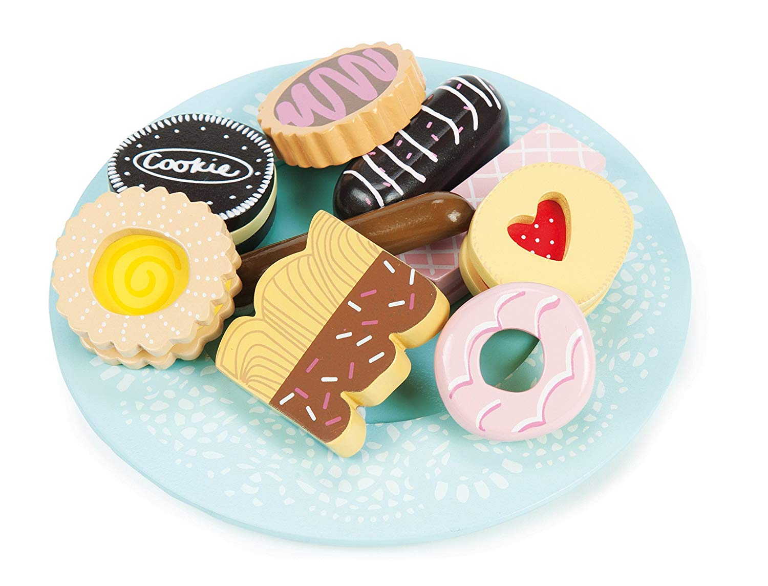 Le Toy Van TV298 Educational Toy Role Biscuit Set | Pretend Afternoon Tea and Cakes Wooden Play Food